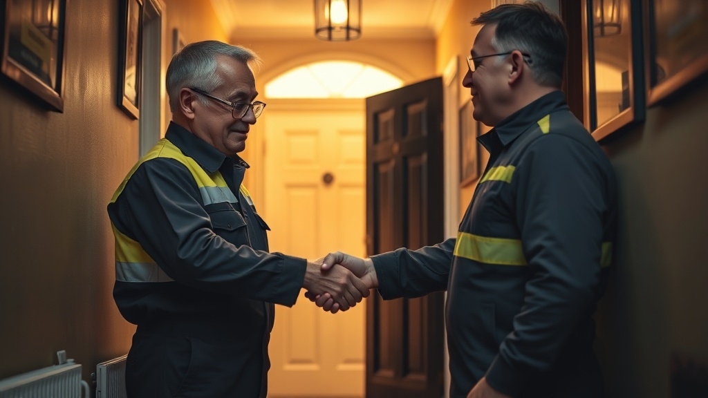 Engineer shaking hands with a East Finchley homeowner after locating their leak
